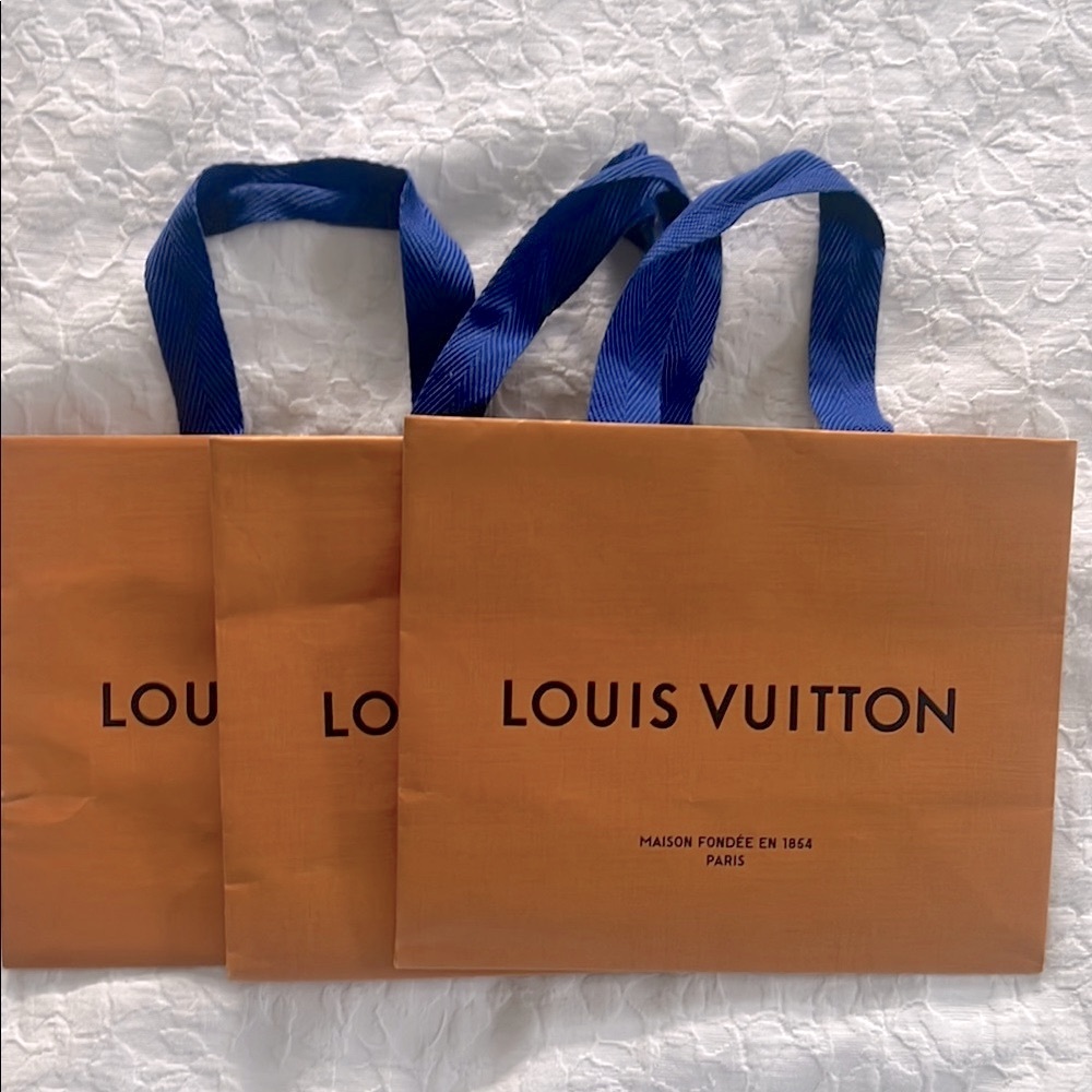 Louis Vuitton Orange Shopping Bags with Blue Handles